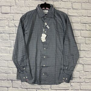 New Long Sleeve Button Up Shirt By LeVinas Men XL Contemporary Fit Charcoal Blue